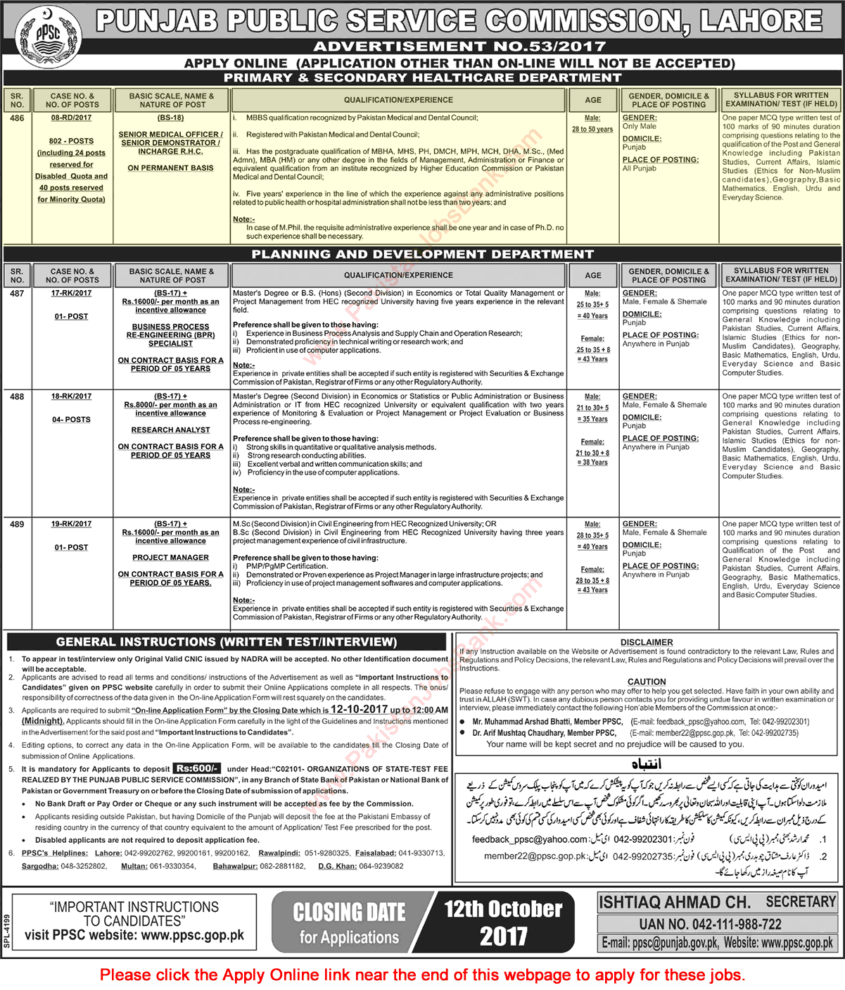 Medical Officer Demonstrator Jobs In Primary And Secondary Healthcare Department Punjab